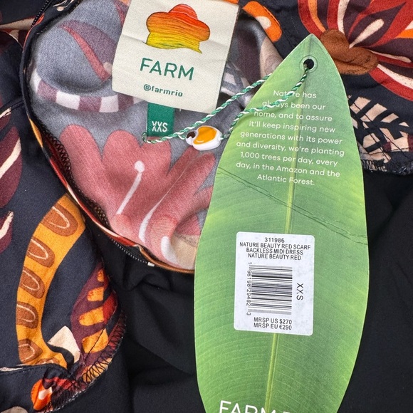 FARM Rio  RED NATURE BEAUTY SCARF BACKLESS MIDI DRESS Size XXS. - Picture 13 of 15